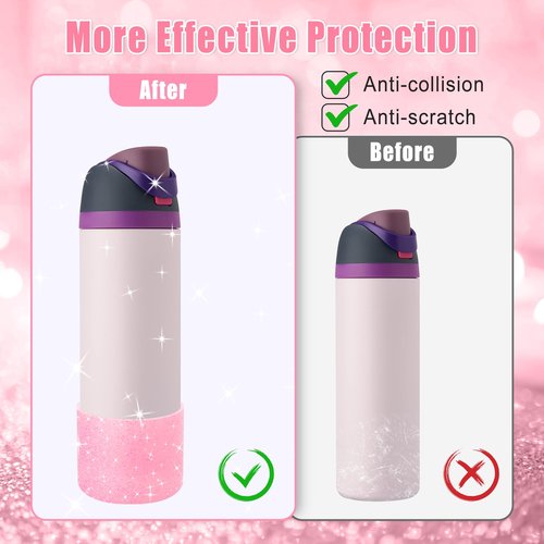 UBEEKOO 2PCS Silicone Boot for Owala 24oz FreeSip,Twist,and Flip Stainless Steel Water Bottle,Sleeve Cover for Stanley IceFlow 24oz,Anti-Slip Bottom Protective for Owala Accessories,TM-Silver-TM-Pink