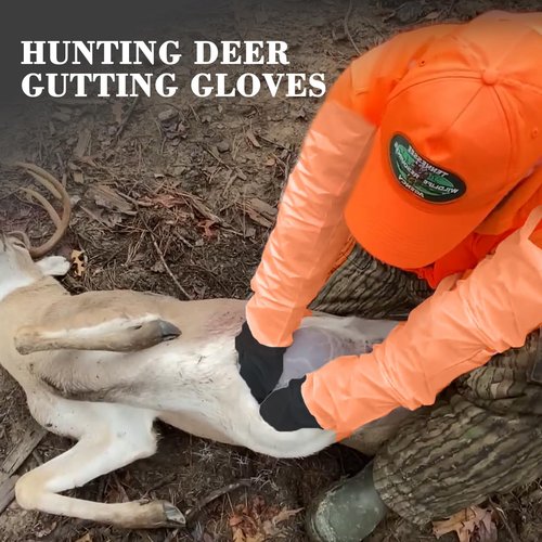 60 Pairs Field Dressing Gloves Deer Gutting Hunting Cleaning Mittens Accessory Kit Include Disposable Arm Gloves and Short Nitrile Gloves Combo with Rubber Bands Black Orange