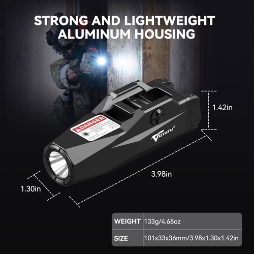 VOTATU 1600 Lumens Light Laser Combo for Pistol, Rechargeable Green Laser and Flashlight with Adjustable Rail Keys, Compact Weapon Light with Laser Beam