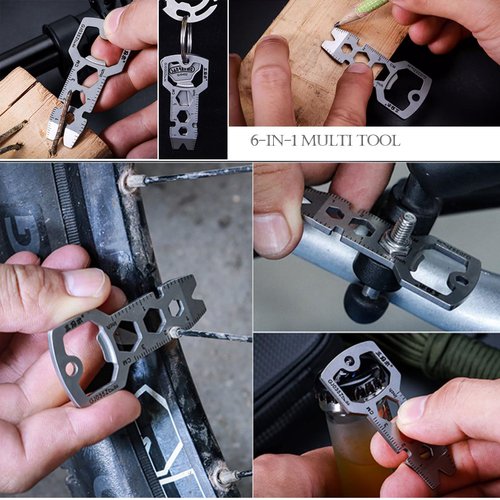 Sanrenmu EDC Pry Bar 6-in-1 Tool with Bottle Opener Inch/CM Ruler Wrench Multi Function Mini Compact Stainless Steel Keychain GJ035Z