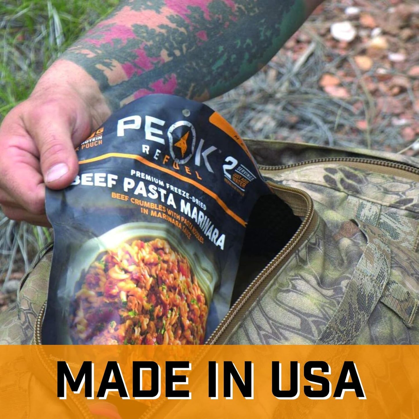 Peak Refuel Beef Pasta Marinara | 49g Protein | 1040 Calories | 100% Real Meat | Premium Freeze Dried Backpacking & Camping Food | 2 Servings | Ideal MRE Survival Meal