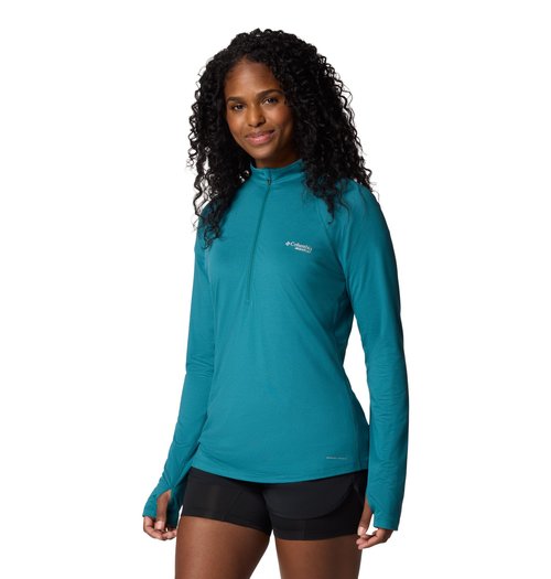 Columbia Womens W Endless Trail 1/2 Zip Mesh Long Sleeve, River Blue, Large