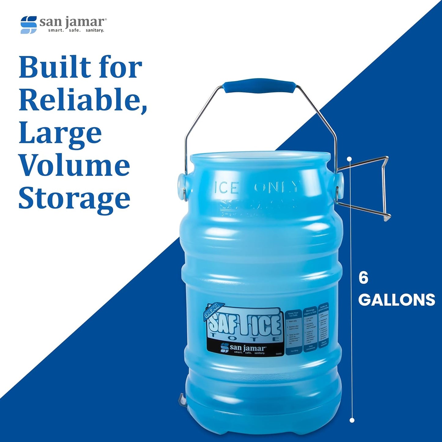 SPARTA San Jamar Saf-T-Ice Plastic Ice-Tote, 6 Gallons, Blue