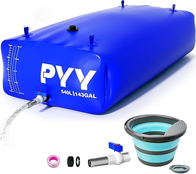 PYY Portable 143 Gallon Water Bladder - Truck Bed,Carrier Cart, Large Water Bob Bathtub Emergency Water Bladders for Outdoor RV & Car Camping,Water Storage Bladder with Spigot,Overflow Kit-Blue 540L