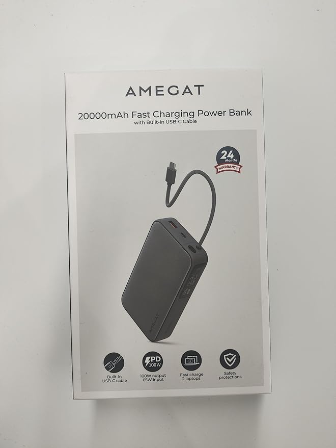 Portable Charger 20000mAh, 100W PD Fast Charging Power Bank with Built-in USB C Cable Smart Digital Display Laptop Battery Pack for MacBook, iPad, iPhone, Samsung, Steam Deck and More