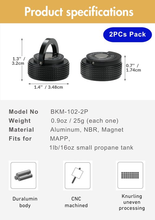 CAMPINGMOON 1LB Propane Cylinder Cap Sealed Protective Cover for Small Camping Gas Fuel Tanks, Dustproof & Leak-Resistant Valve Cap, 2-Pack BKM-102-2P
