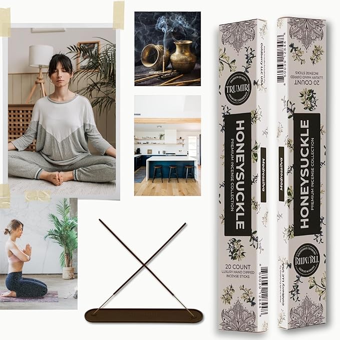 Honeysuckle Incense Sticks - Total 40 Insence-Sticks - Dual Pack of 20 Insense - Inciensos - Inscents - Natural Non Toxic Ingredients - Incents - Incence - Inscense - Insents