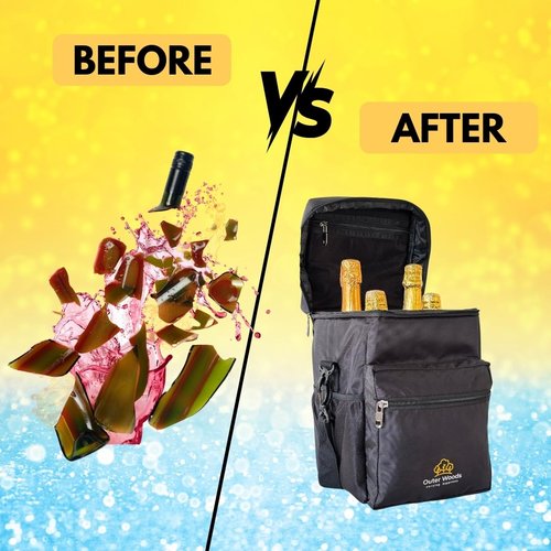 Outer Woods Insulated 4 Bottle Cooler Bag | 6+ Hours Cooling | Beverage Cooler Bag | 4 Units of Ice Gel Packs Included (Black)