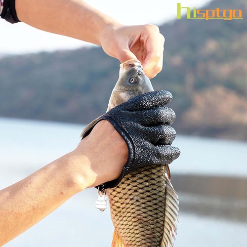 hisptgo 2Pcs Fishing Gloves for Men with Magnet Release, Professional Anti-Slip Puncture Resistant Gloves for Handling, Catching, Cleaning, Fisherman Fishing Accessories, Left and Right Hand