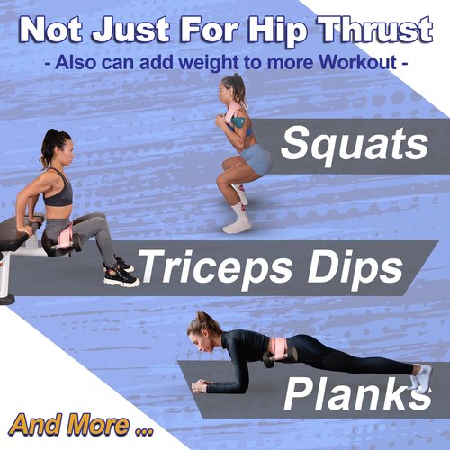 Coniflor Hip Thrust Belt with 3 Resistance Bands - Adjustable Fitness Belt for Dumbbells, Kettlebells, Plates - Support Up to 100 lbs - for Glute Workouts at Home Gym - Gifts Ideas for Women, Pink