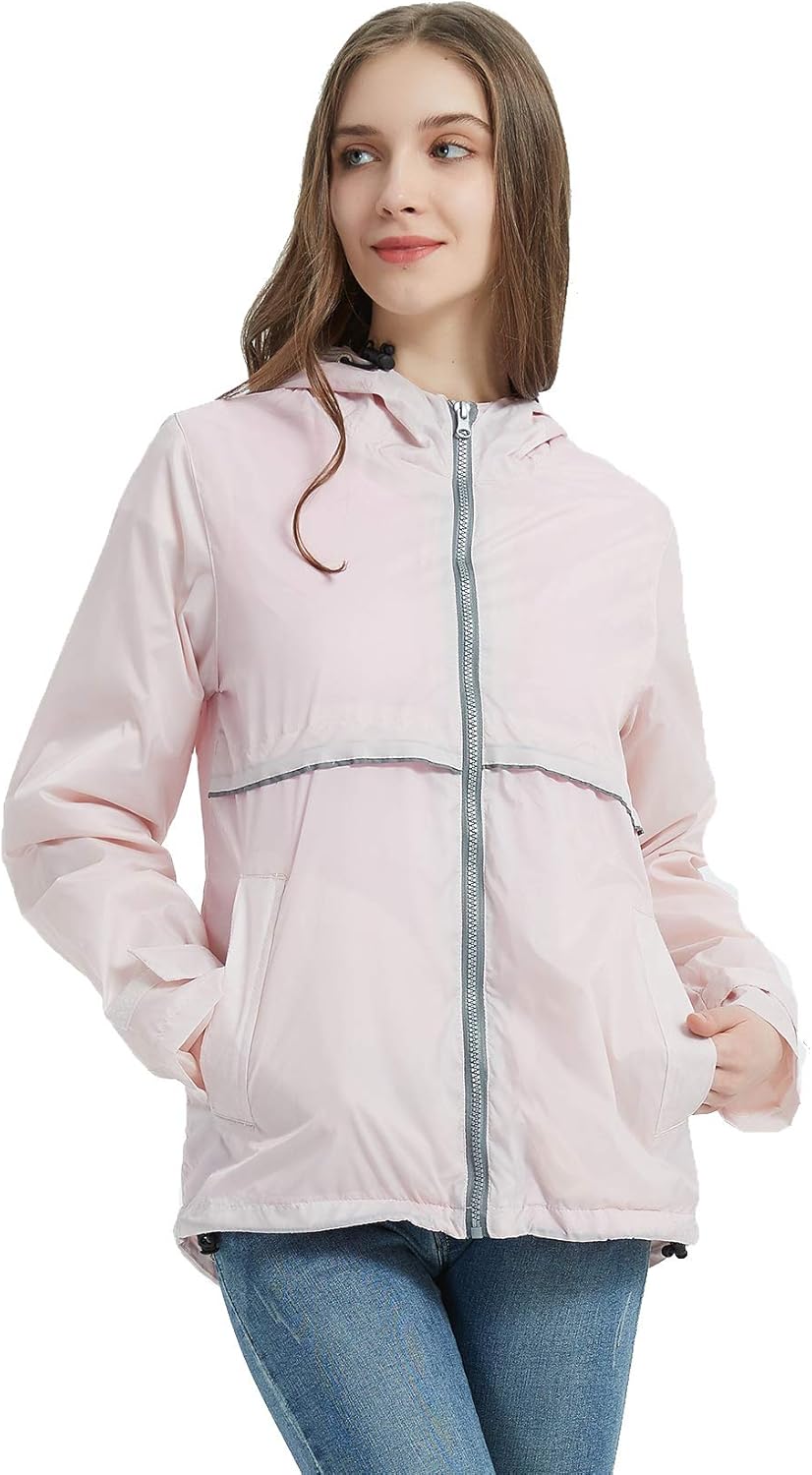SUNDAY ROSE Women Rain Jacket Lightweight Waterproof Raincoat Hooded Windbreaker