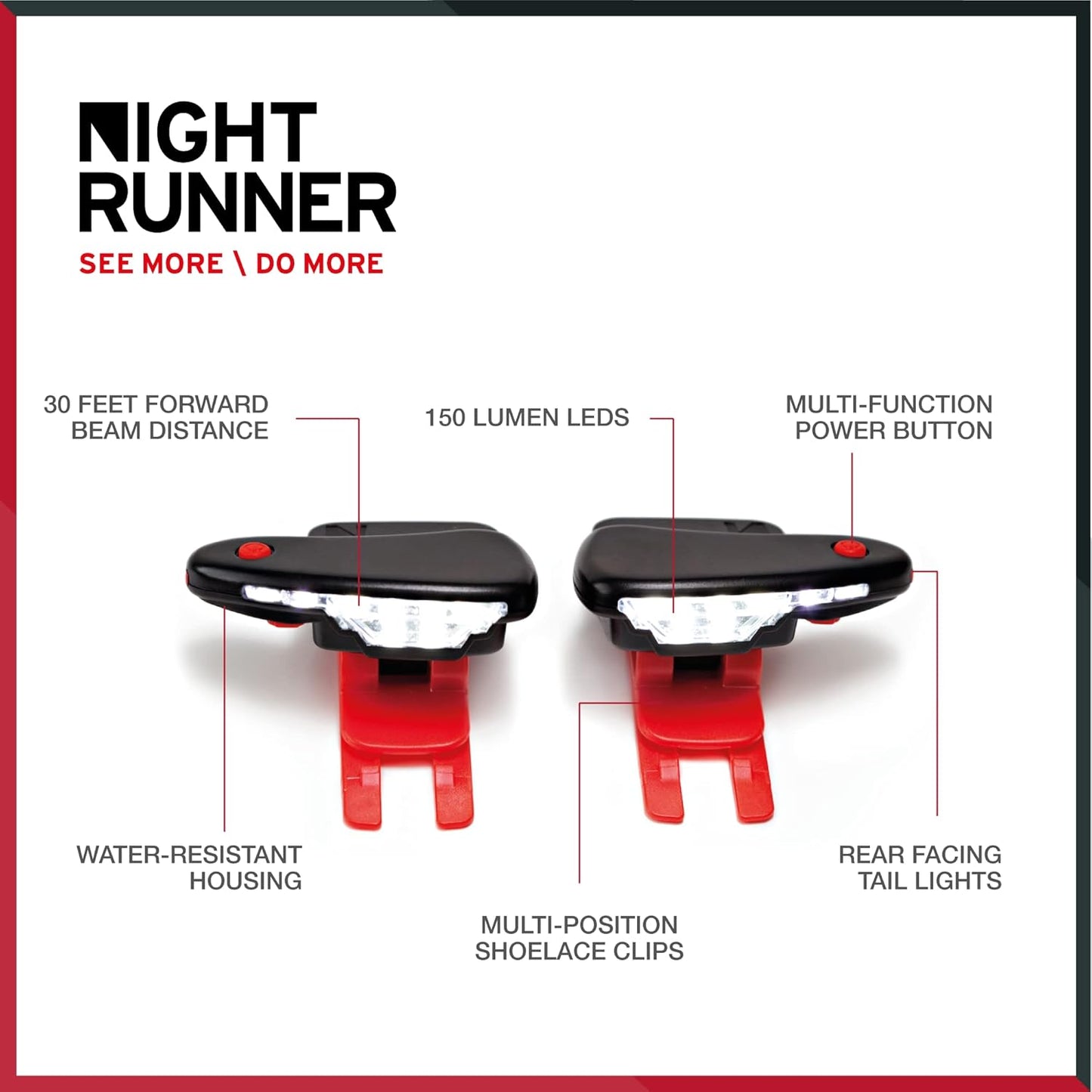 Night Tech Gear Running Shoe Lights – Hands-Free LED Lights for Runners, Trail Runners & Joggers – High Visibility Night Running Gear – Waterproof & Rechargeable