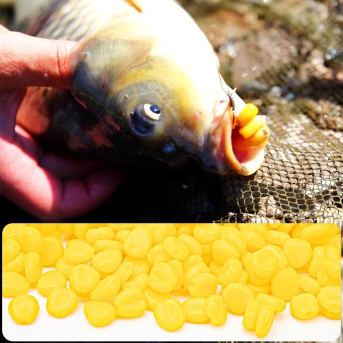 Syosisny 500pcs Floating Fishing Lures - Soft TPR Artificial Baits with Real Corn Scent, Yellow Elastic Fake Corn Baits for Carp, Catfish, and Versatile Freshwater & Saltwater Fishing