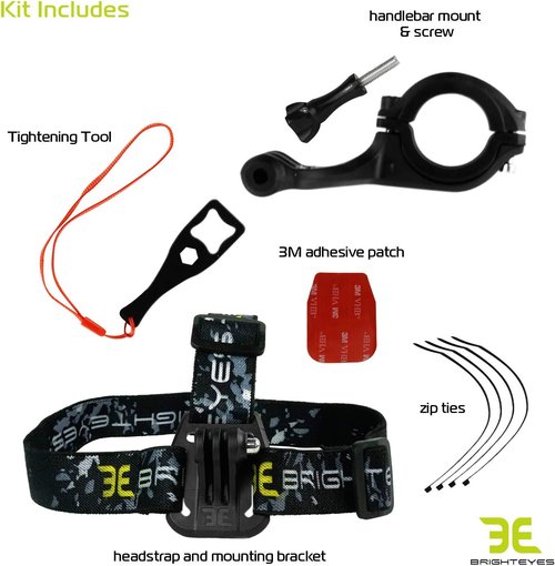 BRIGHT EYES - Mounts Compatible with Action Cameras, for 1200 (Blaze),1600 (Helios) & 1800 (Stamina) Lumen Bike Lights. Also Fits All Other Similar Lights (Lights not Included).