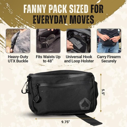 HighSpeedDaddy Carry Fanny Pack - 500D Water-Resistant Nylon, Quick Access CCW Pocket, YKK AquaGuard Zippers, EDC Bag with Adjustable Waist (upto 49"),Everyday Carry for Men & Women- Black