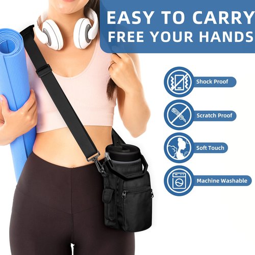 Xxerciz Water Bottle Carrier Bag with Phone Pocket for Stanley IceFlow 40/64oz Tumbler Insulated Water Bottle Holder Pouch with Strap Water Bottle Bag with Carabiner for Stanley Cup Accessories (40oz)