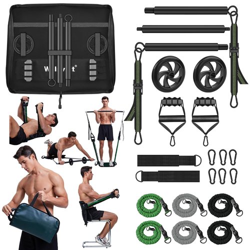 Pilates Bar Kit with Resistance Bands | Portable Multi-Functional Core Strength Training Home Gym Equipment with All-in-One Handbag at Home Gym | Removable Abs & Adjustable Straps for Travel