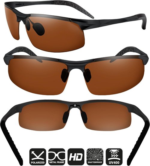 BLUPOND Polarized Sports Sunglasses for Men - Daytime Anti-Glare Copper TAC Lens - Metal Semi-Rimless Frame - Driving Fishing Shooting - Knight Visor