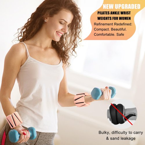 Wrist Ankle Weights for Women Men, Adjustable Silicone Pilates Weighted Bracelet Set of 2 (1lb Each), Wearable Arm & Leg Weights for Home Gym Workout, Yoga, Pilates, Barre,Strength Training