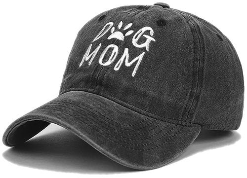 Dog Mom Hat Black Baseball Cap for Women Adjustable Vintage Washed Cotton Distressed Baseball Snapback Caps