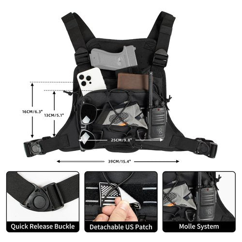 Outdoor Sports Chest Bag for Men with Phone Holder, Breathable Running Chest Pack Fits Most Pistols,EDC Travel Running Vest Pouch, Tactical Chest Bag for Hiking, Workout, Cycling and Walking Dog