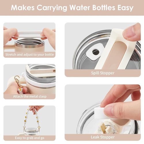 7Pcs Accessories Set for Stanley Cup 40 oz 30 oz, Water Bottle Handle Strap, Siliocne Cup Boot, Flower Straw Cover, Charms for Stanley - Light Pink