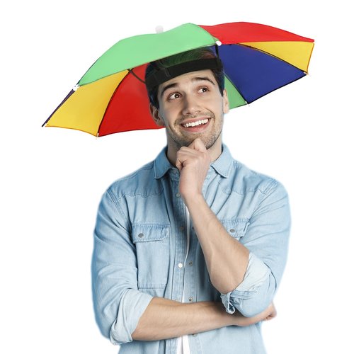 Umbrella Hat, 2 Pack Colorful Party Hats Hands Free Umbrella, Adjustable Fits All Age Kids Adults for Beach Fishing Gardening (Watermelon Red)
