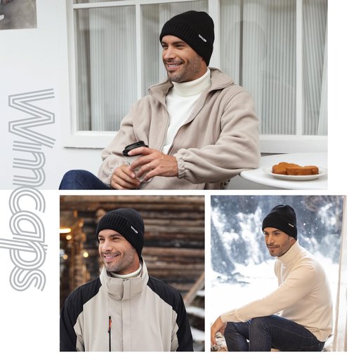Wmcaps Beanie Kintted Hats for Men Women, Soft Warm Unique Material Winter Stocking Skull Cap with Reflective Logo (Black)
