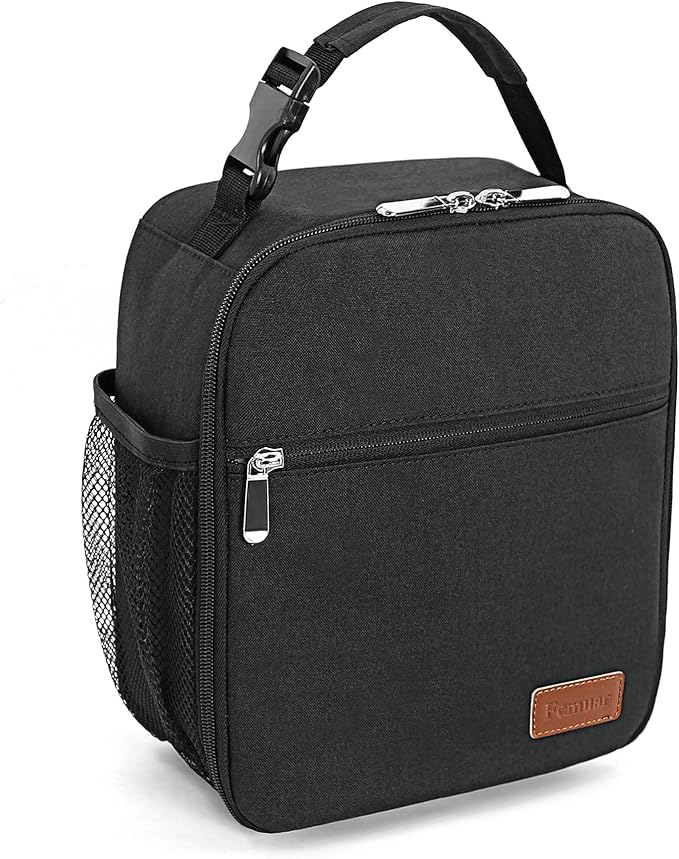 Femuar Lunch Box for Men Women Adults Small Lunch Bag for Office Work Picnic - Reusable Portable Lunchbox, Black