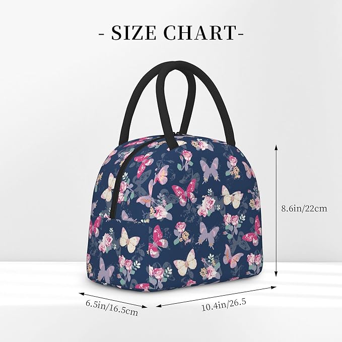 Lunch Bag Lunch Box for Women Men Boys Girls, Reusable Insulated Lunch Tote Bag, Leakproof Thermal Cooler Sack Food Handbags High Capacity for Work School Picnic Camping Gifts (Butterfly)