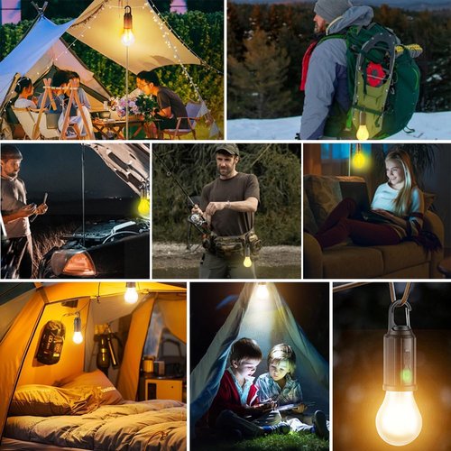 MODOAO Led Tent Lights 5 Pack Camping Lantern USB Rechargeable Solar Tent Lights,Outdoor Hanging Light Bulbs with Clip Hook 3 Mode Lighting Warm White