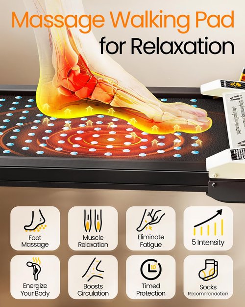 AKLUER Walking Pad with Incline - Dual-Sided 2 in 1 Under Desk Treadmill with Shiatsu Foot Massager, 330LBs Walking Pad Treadmills for Home and Office, LED Display and Remote Control, Black