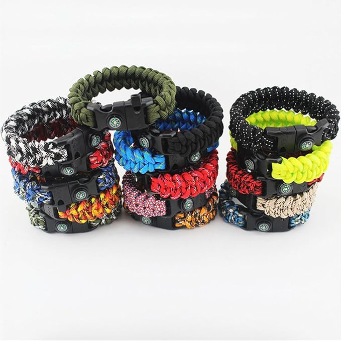 5/8 Inch Compass Flint Scraper Fire Starter Whistle Buckle Paracord Bracelet Outdoor Camping Emergency Survival Travel Kits