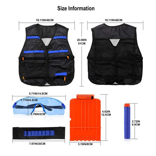LUUFAN Tactical Vest Kit for NERF Guns with Reload Clips, Refill Darts, Wrist Band, Tactical Mask Protective Glasses for Boys Girls Kids Birthday Thanksgiving
