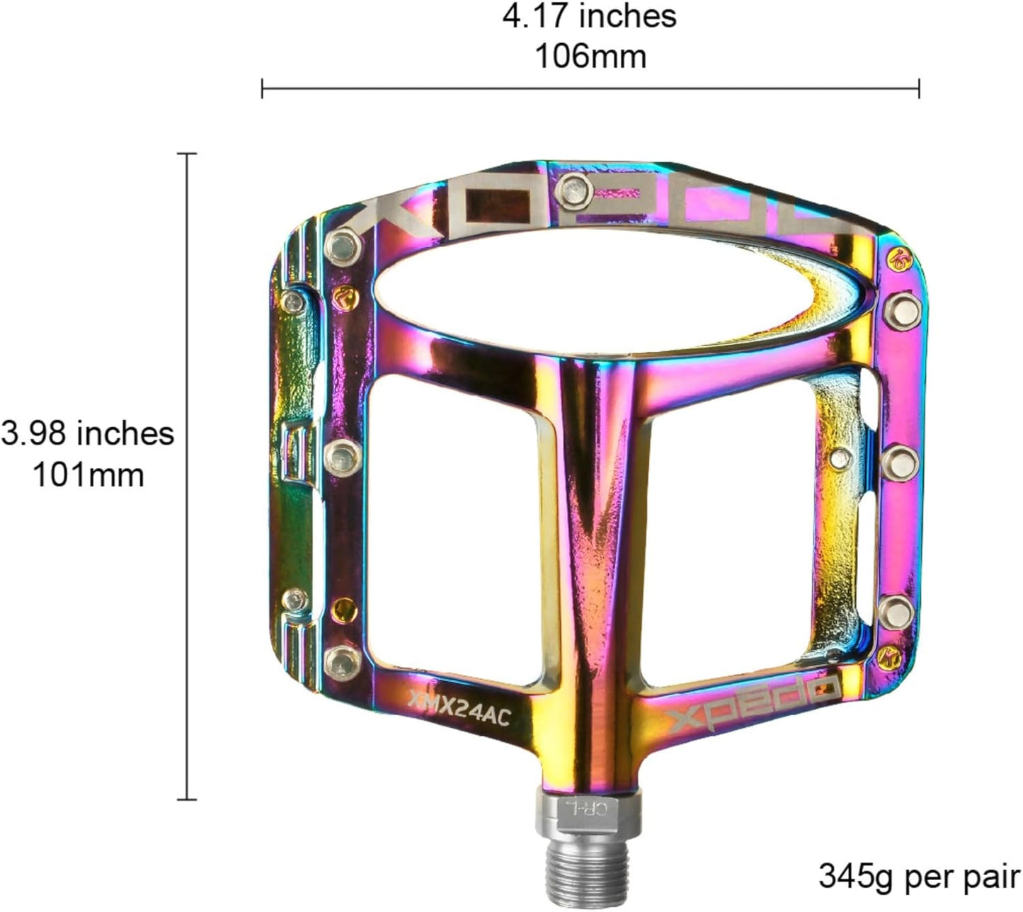 Xpedo Spry Flat Bicycling Pedals | Aluminum Body, 11mm Low-Profile, 106x100mm Platform, 28 Replaceable Pins | MTB Trail/Enduro | Oil Slick