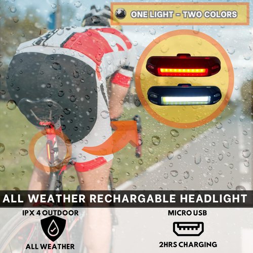 UWILE Ultra Bright Bike Taillight for Road and Trail Safety. 5 Modes Rechargeable Red White Led Light. Flexible Mounting for All Bicycles Styles, Scooter, ebikes and Helmet.