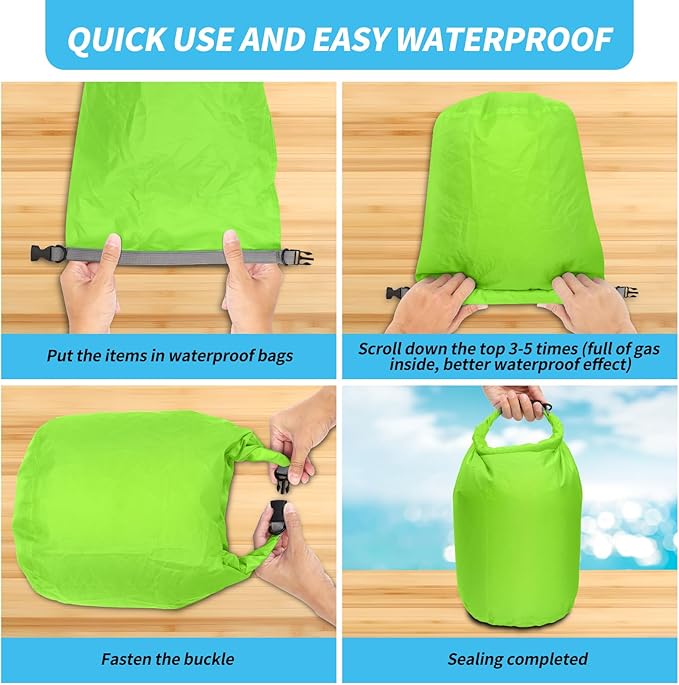 Dry Bag Set, Waterproof Small Lightweight Dry Bags for Paddle Board Kayaking, Fishing, Camping (Green, 40L 2Pack)