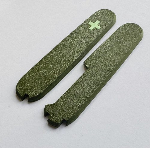 Replacement Covers For Victorinox Scales Plus 91mm Plastic Handles With Extra Pen Slot And Glowing Cross (Army Green)