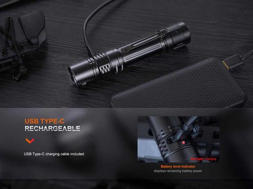 Fenix PD36R Pro High Lumen Tactical Flashlight, 2800 Lumens, Dual Rear Switches, Rechargeable with Battery and USB Wall Plug