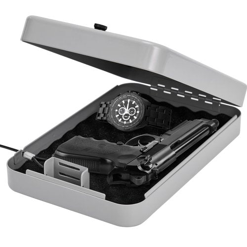 Arvilon Gun Safe, Car Gun Safe for Handgun with Combination Lock, Pistols safe Lock Box for Handgun, 11.4"x 7.5"x 2.5" Portable Hand Gun Safe Lock Box for Car, Home, Travel, Gray