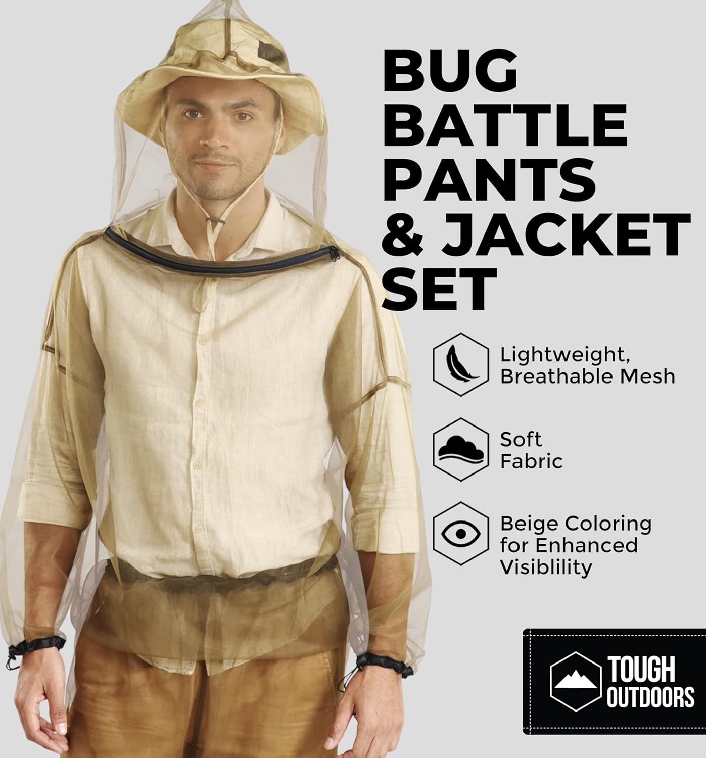 Tough Outfitters Mosquito Suit Jacket & Pants - Mosquito Repellent Clothing for Men & Women - Insect, Bug Proof Net Mesh Suit for Gardening & Outdoor - from Flies, Tick, Gnats - Large