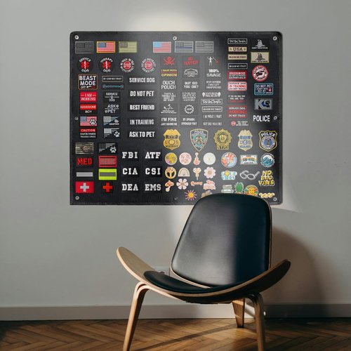 ZESION Black Tactical Patch Wall Board,Collapsible Tactical Patch Display, Hook and Loop Military Patches Holder (27.5"x33")
