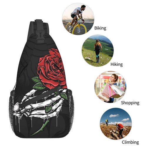 FHSUISN Skull Sling Backpack Chest Bag Crossbody Shoulder Bag Gym Cycling Travel Hiking Daypack For Men Women