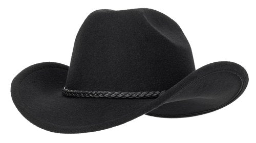 Women Men Classic Felt Wide Brim Western Cowboy Cowgirl Hat Rodeo Hat with Belt Black