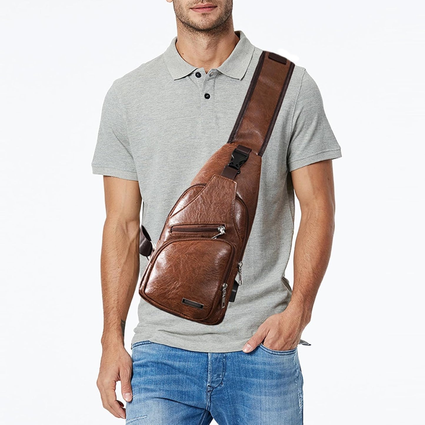 Seoky Rop Men's Sling Bag Small Chest Crossbody Shoulder Bag with USB Charging Port