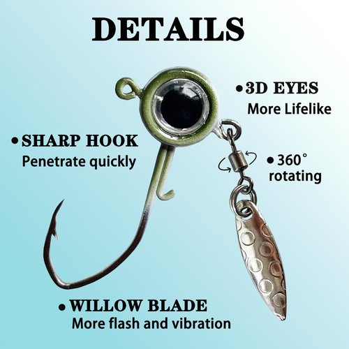 Fish Corner Crappie Jigs Underspin Jig Heads 3D Eyes Crappie Jig Heads Fishing Jig Heads for Crappie Bluegill 10 Packs 1/32oz