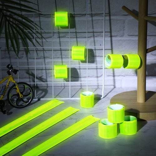Halloscume 12 Pcs Reflective Arm Bands 15.75 in Reflective Snap Bands Slap Bracelets High Visibility Safety Ankle Strips for Night Walking Cycling Running Jogging Hiking(Green)