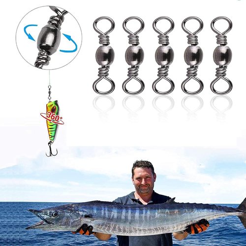 Goture Barrel Swivel Fishing Swivels,Rolling Ball Barrel Swivels 100/200pcs Fishing Stainless Steel Swivels,Embossed Barrel Swivels Fishing for Freshwater Saltwater
