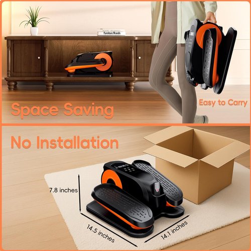 Under Desk Elliptical Machine, Morelax Ellipse Leg Exerciser for Seniors Fully Assembled, Quiet & Portable Electric Seated Pedal Exerciser with Remote Control & 12 Adjustable Speeds (Orange)