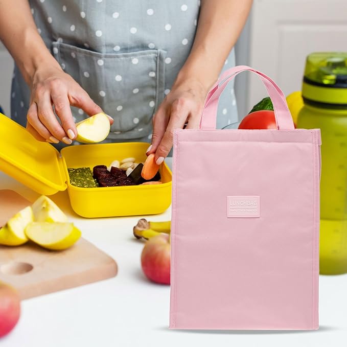 PATIKIL Insulated Lunch Bags, 10"x6"x13" Reusable Bento Bags Thermal Lunch Tote Portable Food Containers Bag for Men and Women, Pink